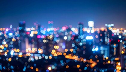 Fototapeta premium Blurred skyline at night, city lights glowing