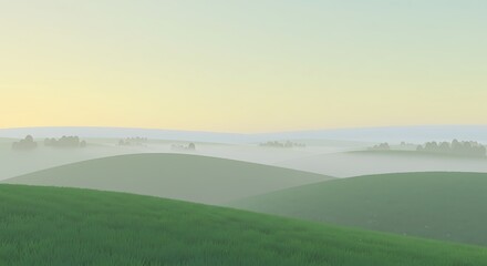 Fototapeta premium Rolling Hills in Morning Mist: A Serene Landscape