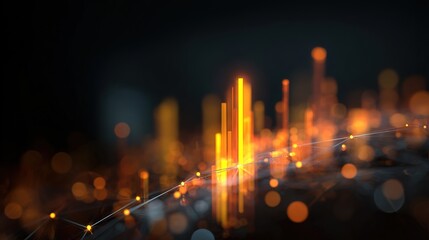 Illuminated Data Cityscape: A mesmerizing abstract visual representing data and connectivity with glowing orange lights against a dark background.