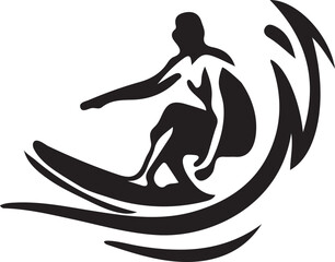 Dynamic Surfing Silhouette Captures the Essence of Wave Riding with Bold Lines and a Minimalist Aesthetic Graphic Style