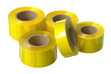 Applying yellow tape for industrial use in warehouse environment. Isolated on transparent background, png.