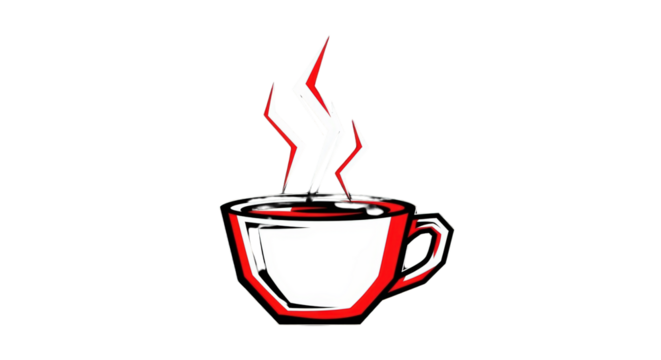 An image of red and black coffee cup.. The scene includes shape, line, cafe, white, style, digital, simple, red, icon, - Powered by Adobe