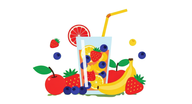 An image of refreshing fruit smoothie with straw and fruits.. The scene includes lemon, blueberry, summer, vegetarian, diet, blue, nutrition,