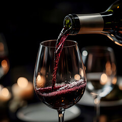 red wine pouring into glass