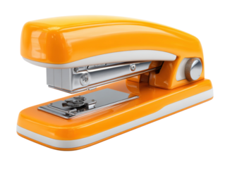 Indoor product photography dynamic yellow stapler close-up. Isolated on transparent background, png.