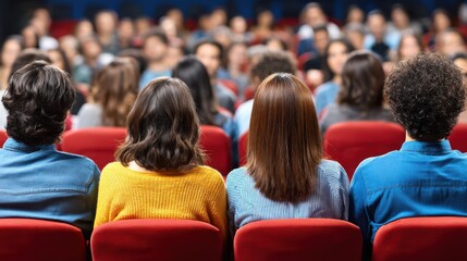 Audience seated in a theater or conference hall watching a presentation or performance