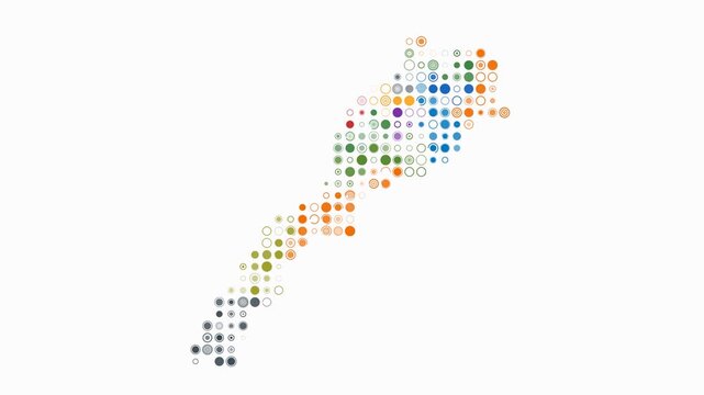 Morocco dotted animation. Shape of the country build of pulsating colored dots. Large size circle blocks. Digital style map on white background. Awesome video.