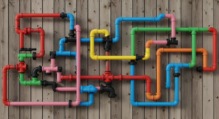 Retro Neon Rainbow Glass Tubes on Dark Wood