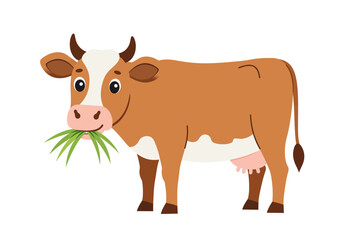 Contented cow chomping grass a rustic farm charm captured in a simple cheerful scene