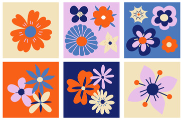 Beautiful colorful flower background, vector illustration. Horizontal banner with flowers and daisies. Simple flat design. Packaging and covers