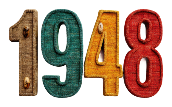 Vintage year 1948 displayed in colorful textile numbers creative nostalgia isolated on transparent background