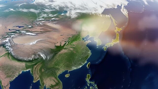Uzbekistan Map Global View East Asia Japan Rotation