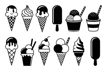 Frozen dessert collection with cones cups and popsicles cream