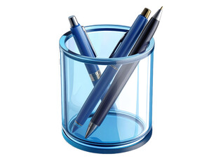 Illustration Of Blue Pens In A Transparent Glass With Transparent Background