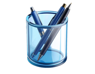 Illustration Of Blue Pens In A Transparent Glass With Transparent Background