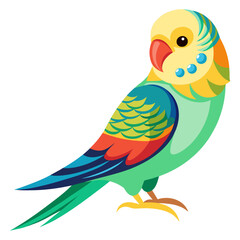 Vibrant budgie bird perched with tail down