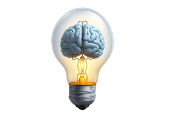 3D Light Bulb with Brain Inside – Creative Idea Concept on Transparent Background