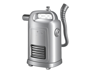 Isolated Metallic Gray Portable Device with Handle Nozzle and Flexible Tube Against Transparent Background