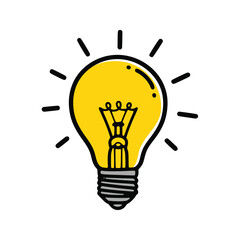 Fototapeta premium Bright yellow light bulb with radiating lines, representing an idea or inspiration.