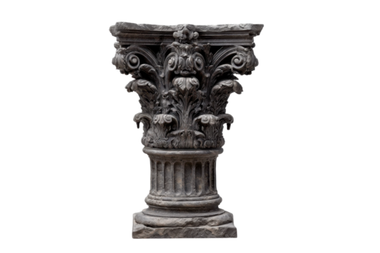 Intricate corinthian column a close-up of architectural history. Isolated on transparent background, png.