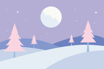 Naklejka premium soft pastel snow covered hills with stylized pine (1).eps