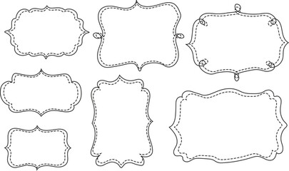 set of whimsical frames or border for wedding invite, cards, posters, banners. Decorative doodled scalloped wavy borders with ribbon and bow details.  doodle frames perfect for kids' birthday 