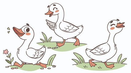 Cute cartoon geese illustration vector art for kids and children educational resources and printables design