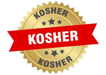 kosher. kosher round red and gold label isolated on transparent background