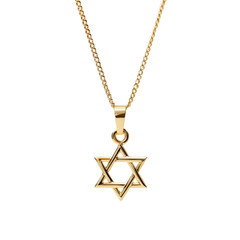 Gold Star of David necklace isolated on white background