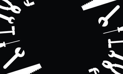 White Tools Silhouette on Black Background – Labor Day Vector Frame Design