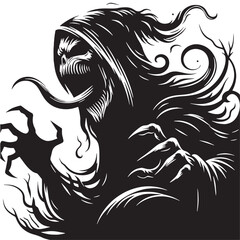 black Evil phantom Silhouette Vector, High Quality Illustration on White Background