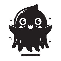 black Cute ghost for kids  Silhouette Vector, High Quality Illustration on White Background