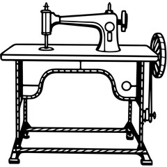 Vintage Sewing Machine on Table – Art Vector