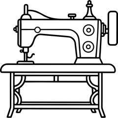 Vintage Sewing Machine on Table – Art Vector