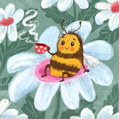 cute bee sitting on flower