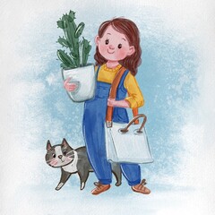 young girl with plant 