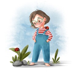 Cute girl with ladybugs