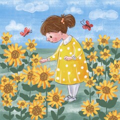 Sunflowers and young girl