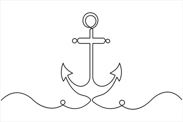 Continuous one line drawing of sea anchor vector design
