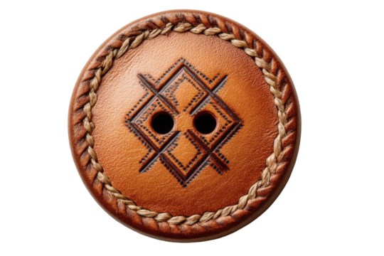 Artisan leather button crafting unique design studio photography. Isolated on transparent background, png.
