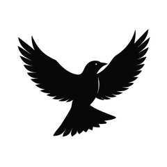 Silhouette of a black bird in flight