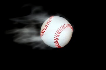Smoking baseball with black background