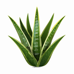 Obraz premium Detailed illustration of a vibrant green snake plant with yellow striped edges on a clean white background, showcasing its distinctive upright leaves.