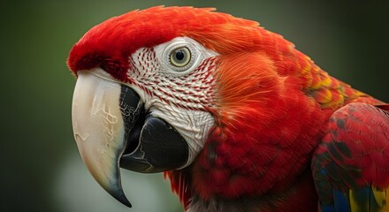 A close-up of a macaw’s face and beak in soft afternoon light, ultra-detailed feathers.
