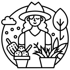 Minimalist Gardening Icon Line Art Vector – Clean and Simple Garden Symbol Design