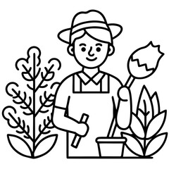 Minimalist Gardening Icon Line Art Vector – Clean and Simple Garden Symbol Design