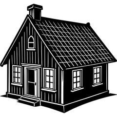 Old Rural House Silhouette Illustration