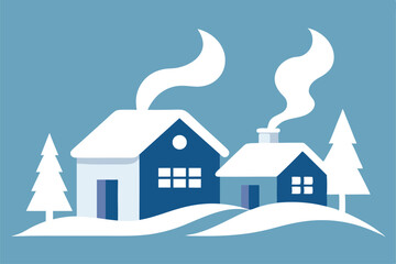 Fototapeta premium vector of snow covered houses with smoke trails fo (1).eps