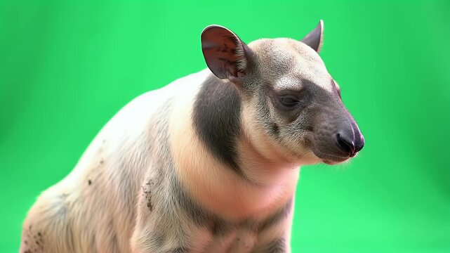 South American Tapir Isolated on Green Screen Background for Easy Compositing