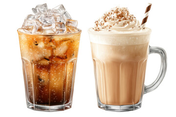 Crafting refreshing iced coffee beverages in a cozy setting. Isolated on transparent background, png.
